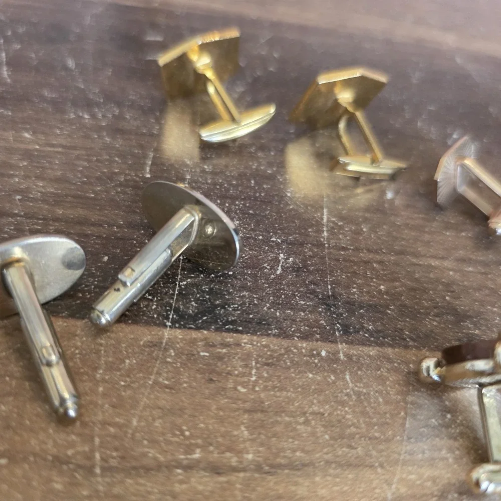 Assorted Cuff Links Lot of 4 Sets Gold Tone Silver Tone Oval Square Round Shapes